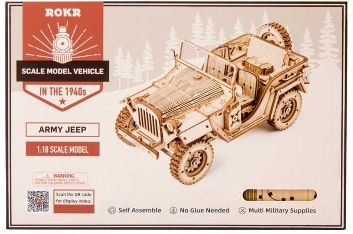 Drewniane Puzzle Robotime Model 3D Jeep Wojskowy Auto Field Car 369 el