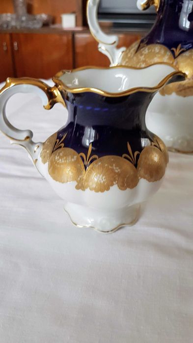 Serwis kawowy MADELEINE kobaltowy niebieski złocony