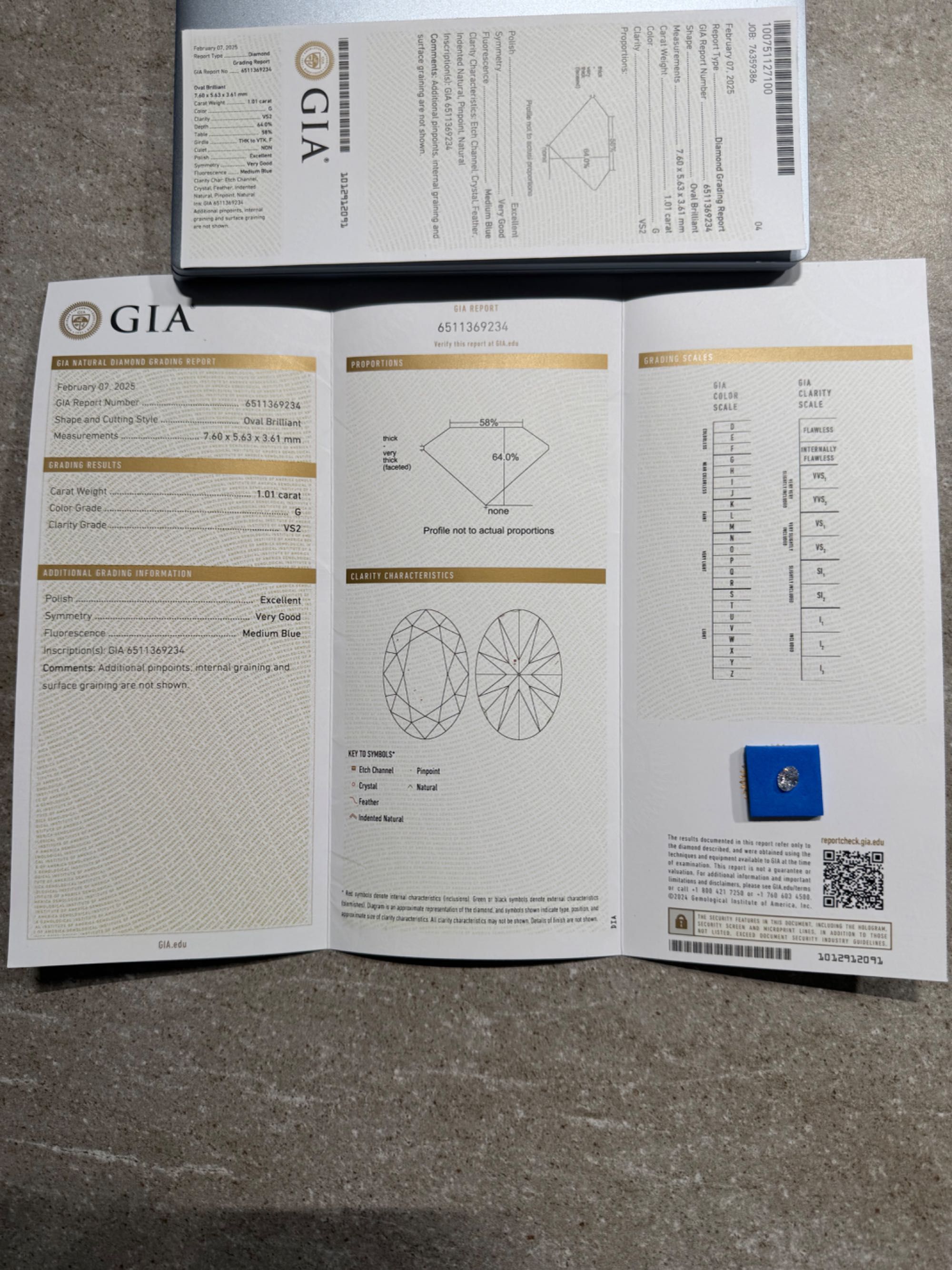 Naturalny Diament INWESTYCJA 1.01 ct G/ VS2 oval Certyfikat GIA SKLEP!