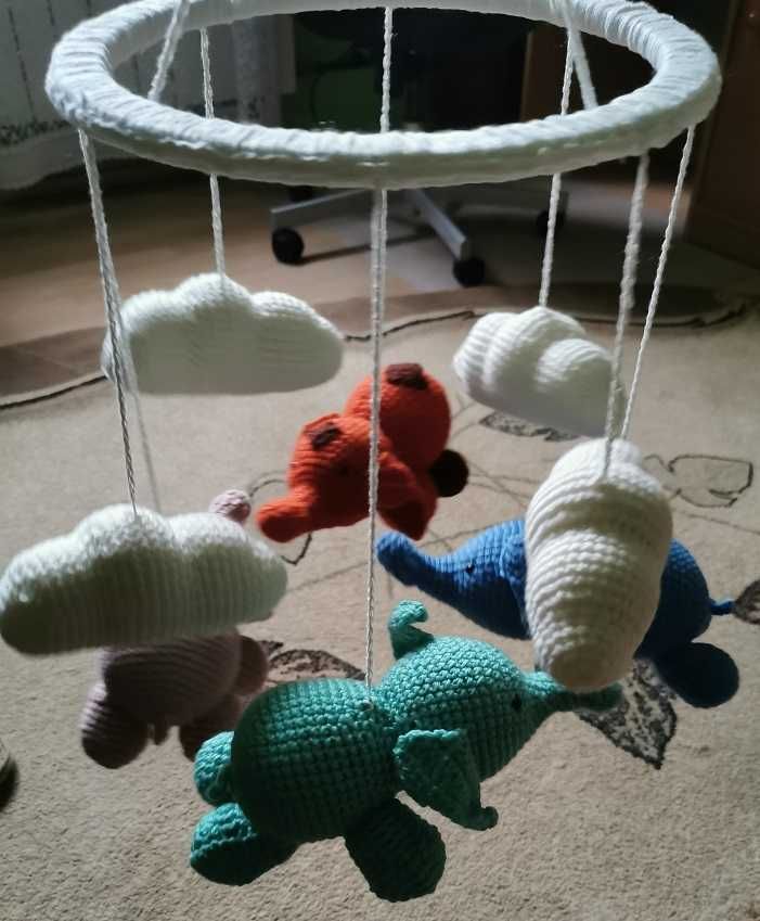duża (68cm) kolorowa karuzela na szydełku handmade