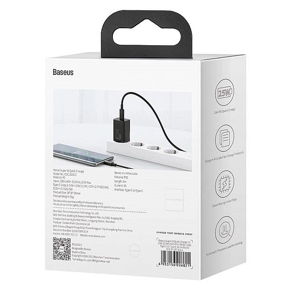 Baseus Super Si Qc 1c Szybka Ładowarka 25w Usb C Z Kablem Usb C - Usb