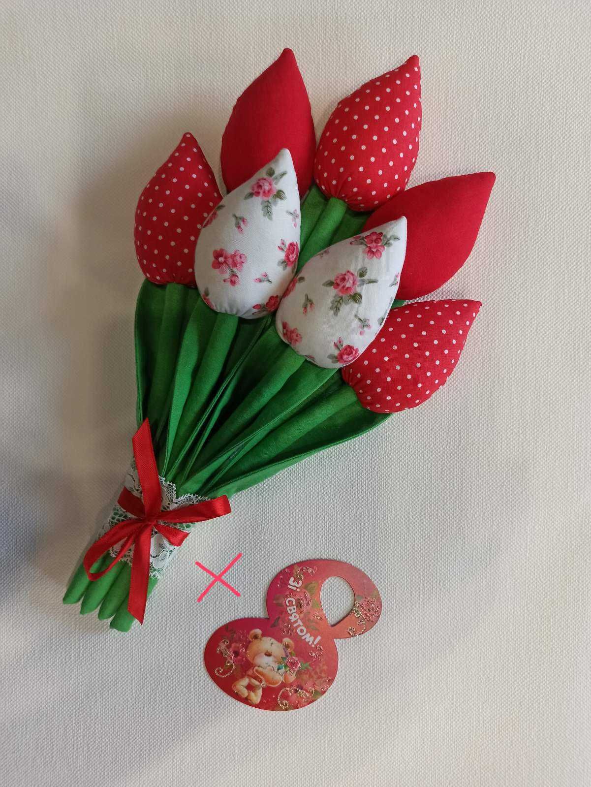 Интерьерная игрушка-сувенир Тюльпаны Тильда, подарок на 8 Марта