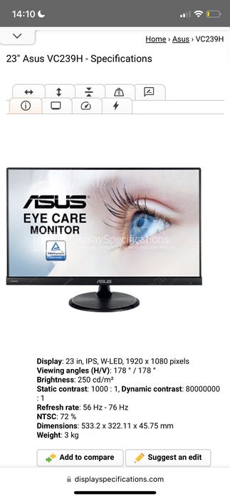 MONITOR ASUS VC239H 23” LED FULL HD 1920x1080