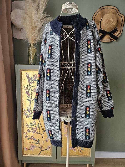 Unikatowy Kardigan damski Vintage sweter Niccolucchi z Wzorem Samochod