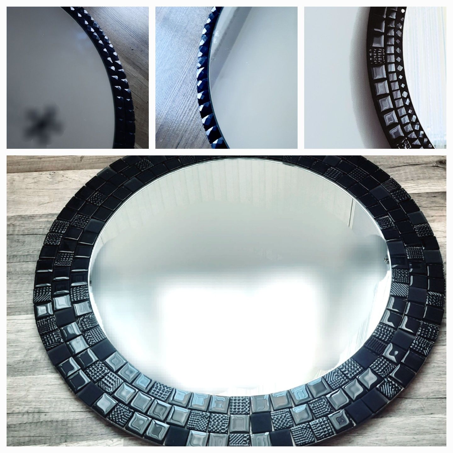 LUSTRO OKRĄGŁE  CZARNA rama ,kryształki  50cm 55 ,60cm 70cm  80 90
