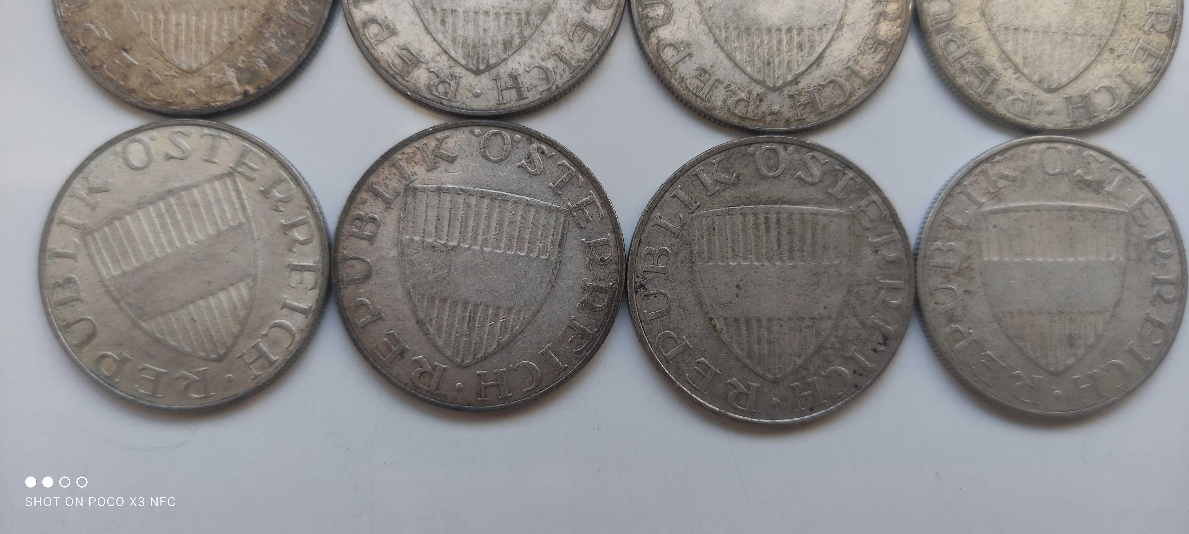 Zestaw monet srebrnych Austria 10 szylingów 8 sztuk srebro ag