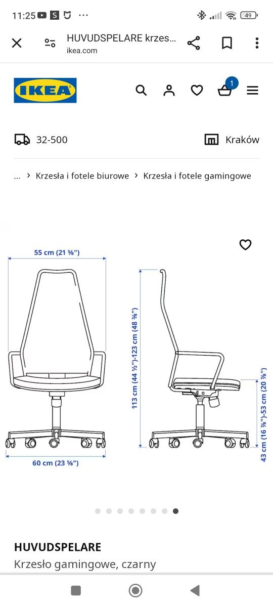 Krzesło gamingowe HUVUDSPELARE Ikea
Krzesło gamingowe,