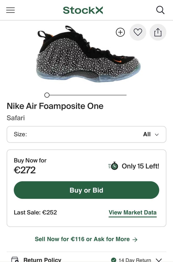 Баскетбольні кросівки nike air foamposite one safari 45/29 см