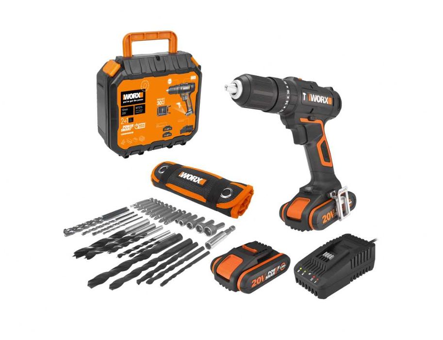 Berbequim sem fio Worx 20V 2 Baterias + 30 acessórios