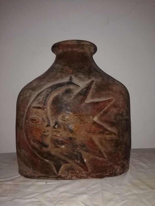 Peças artesanato mexicano, coluna e ânfora argila cerâmica
