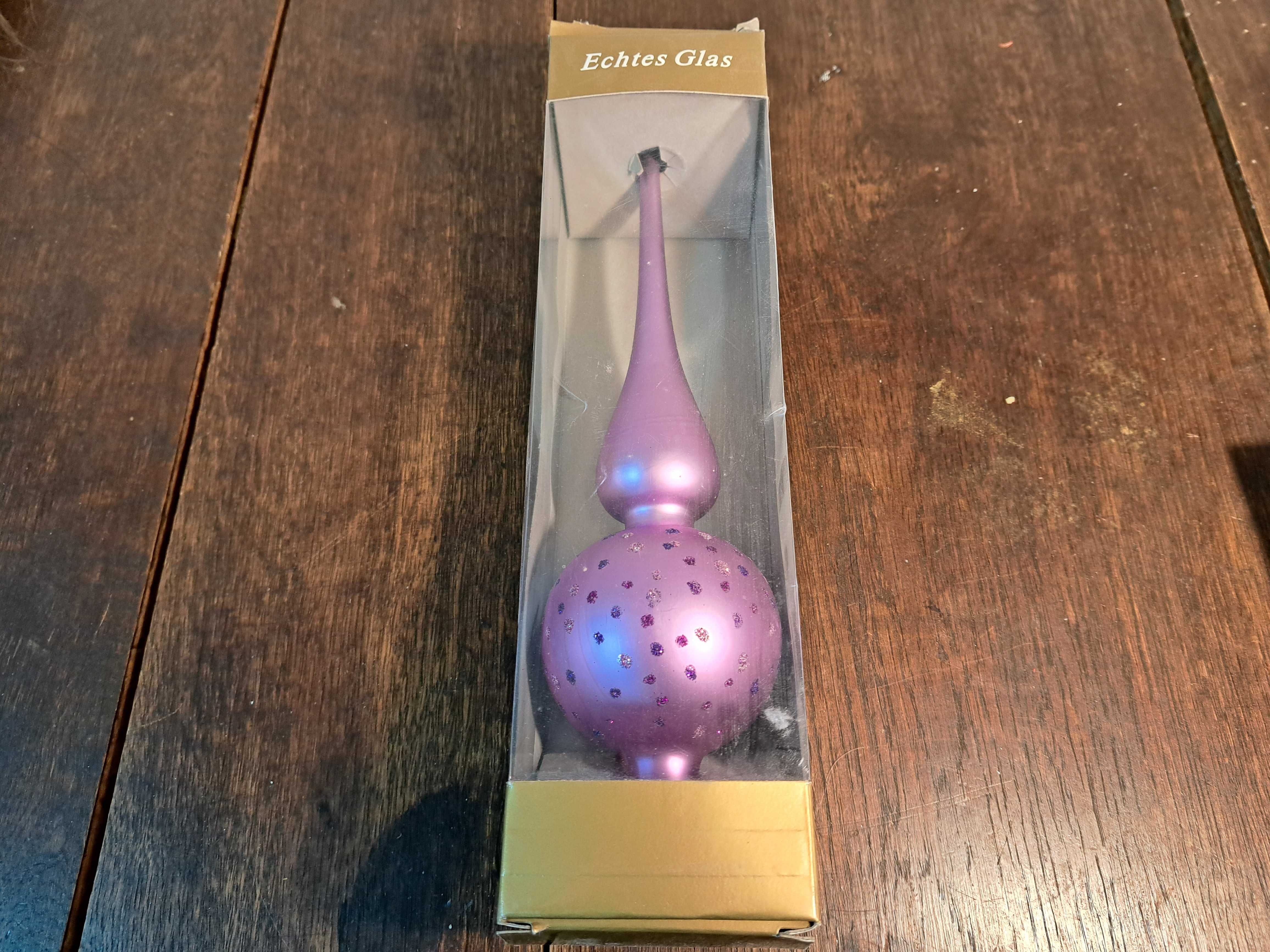 Szklany czubek, szpic na choinkę, liliowy, fioletowy szkło Austria