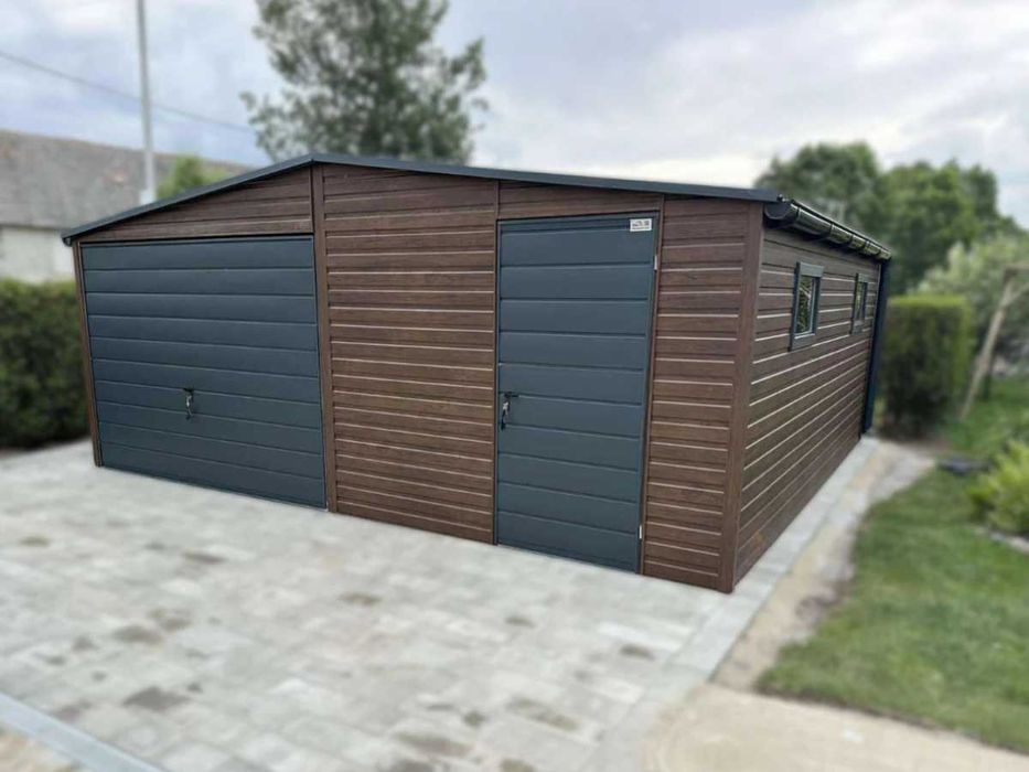 Garaż Blaszany Drewnopodobny 6x6 m Orzech/Grafit | Solidna Konstrukcja