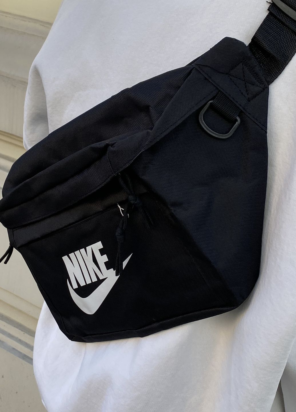 Бананка велика Nike Tech Hip Pack поясна сумка найк чорна біле лого