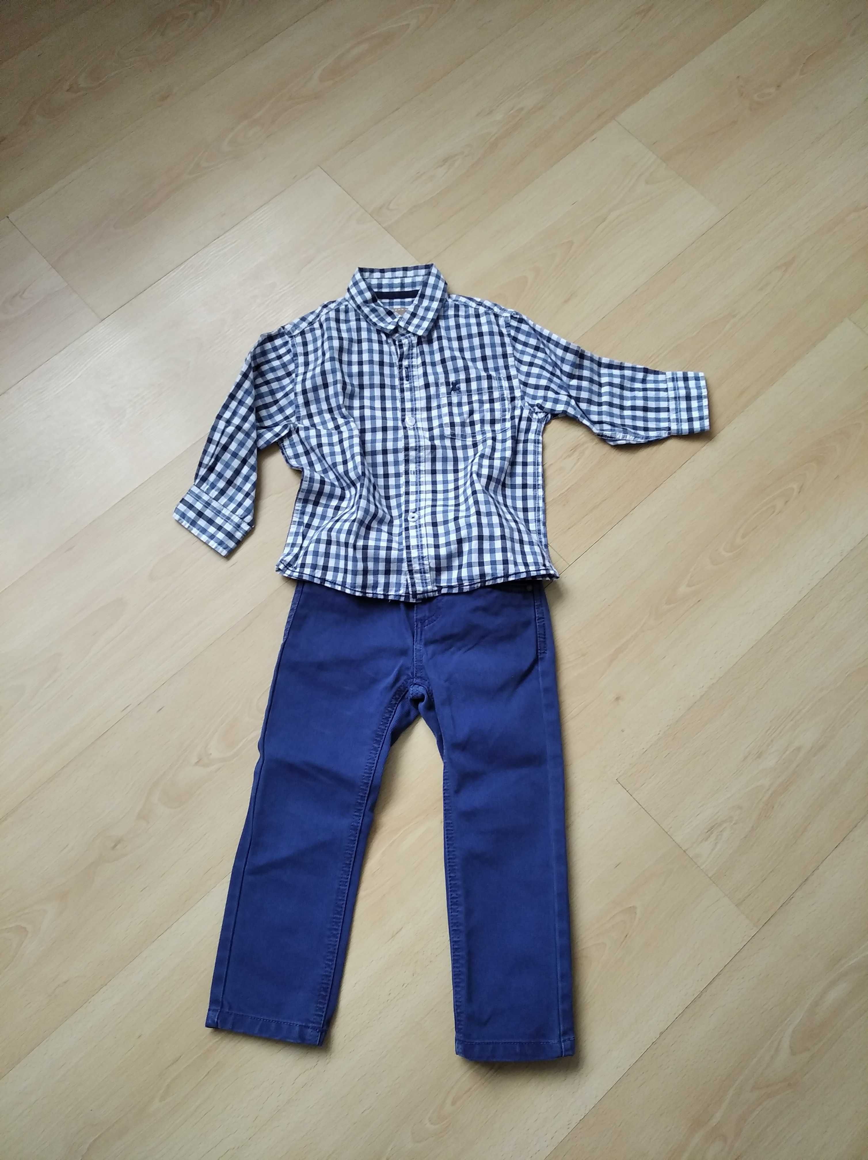 Elegancki zestaw 92 koszula niebieska kratka Rebel, spodnie niebieskie