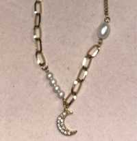 Łańcuszek biżuteria vezzi naszyjnik perły cyrkonie wisiorek księżyc