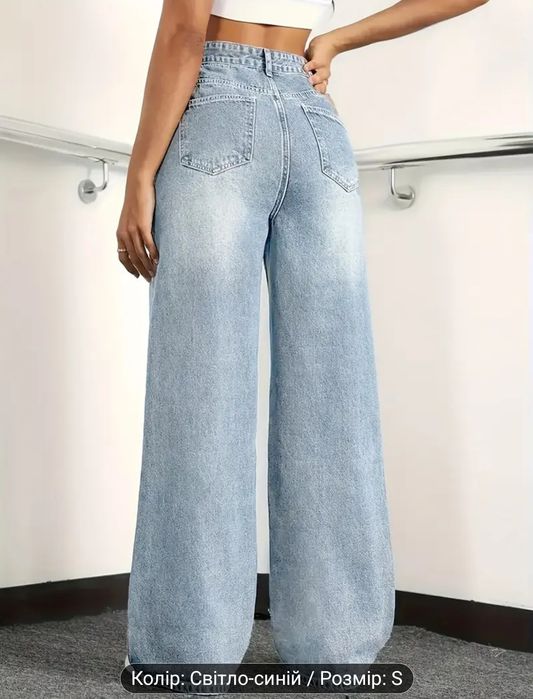 Джинси жіночі, широкі,прямі,висока талія,світло-блакитні,розмір S