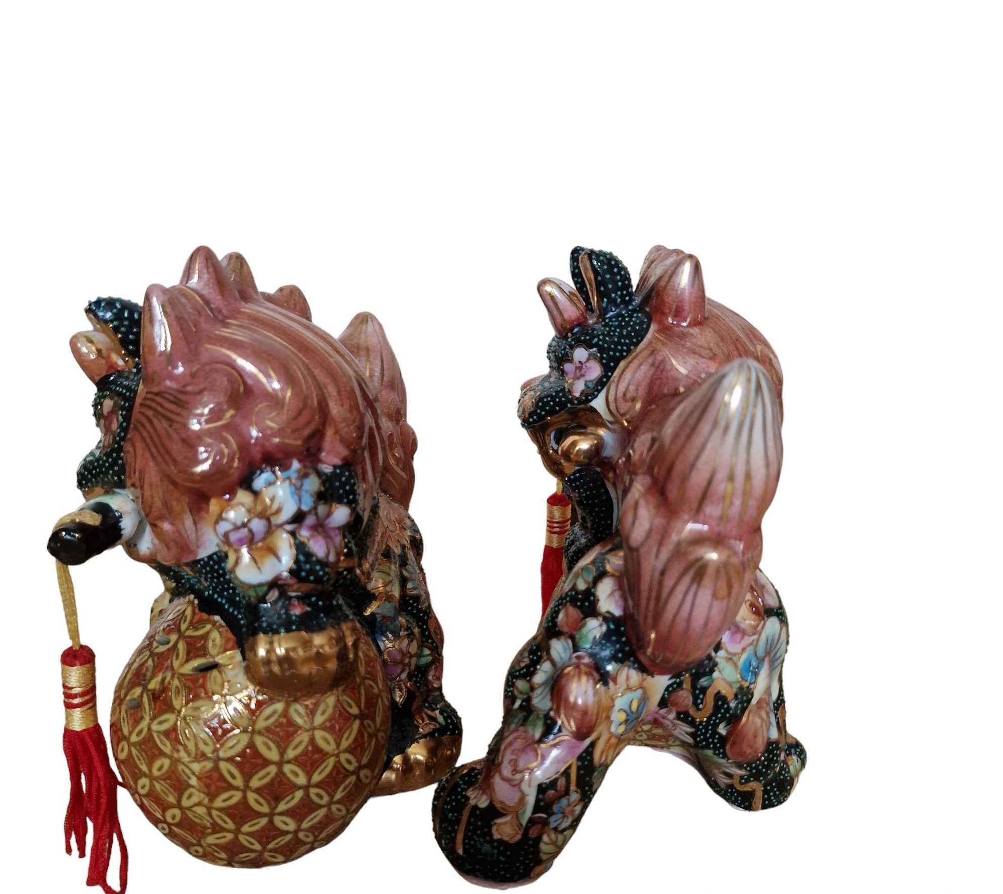 2 figurki ceramiczne porcelanowe Foo Dog Guardian Lion Statua