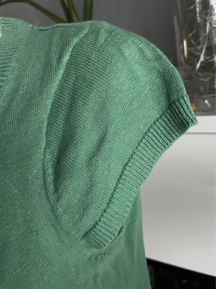 zielony krótki sweterek next M 38 y2k old money vintage len bawełna