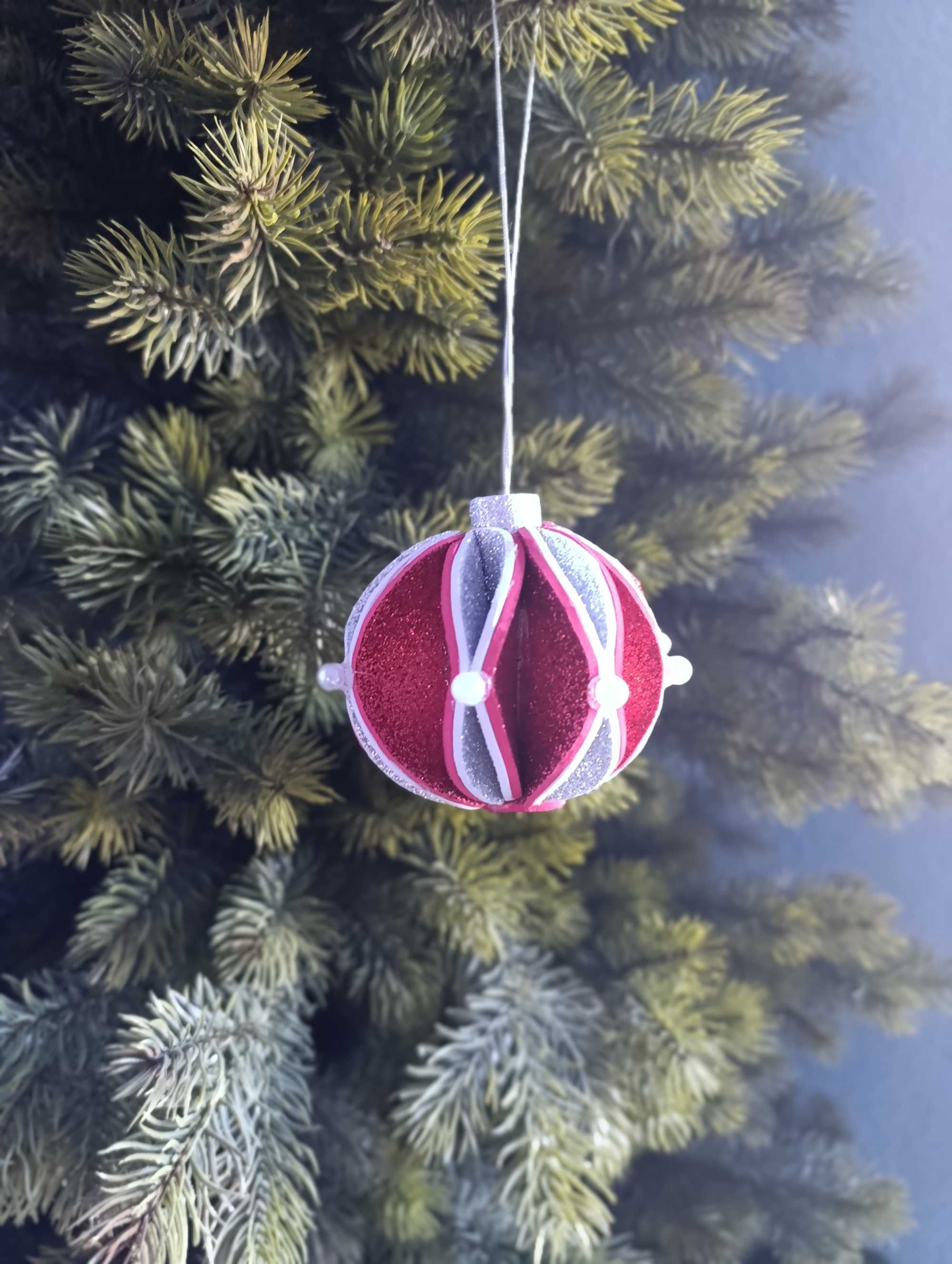 Bombki handmade świąteczne z pianki brokat srebrne czerwone na choinkę