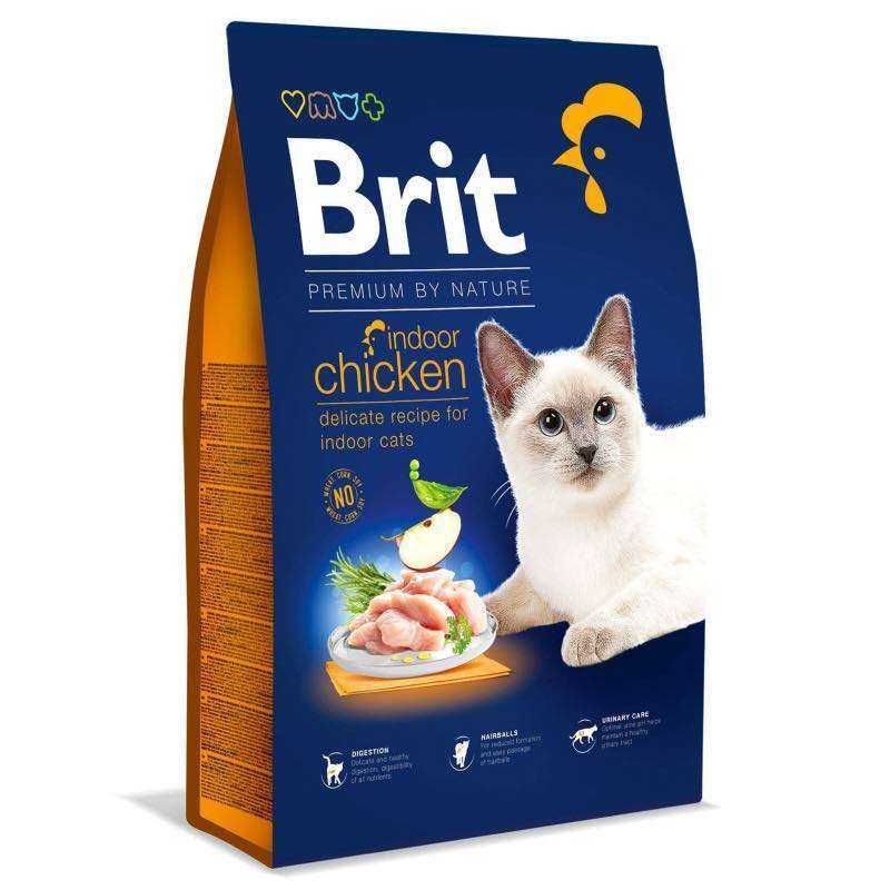 Корм Brit Premium Cat INDOOR з куркою 8 кг для домашніх котів. Бріт