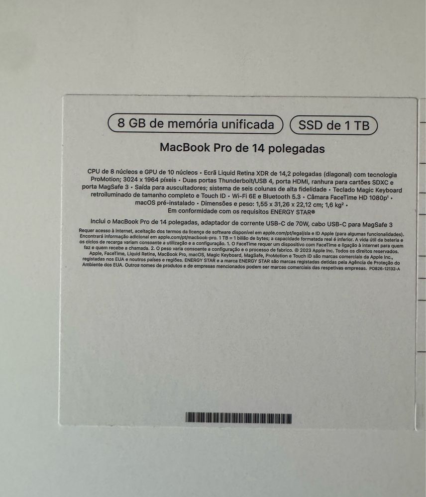 MacBook Pro 14, M3, 8GB, 1TB ( Novo / Nunca Usado )