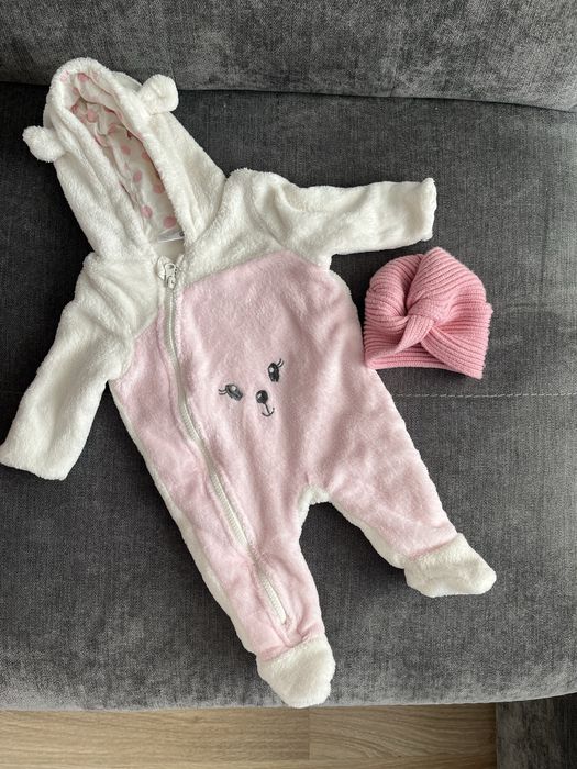 Kombinezon 50 56 misio miś różowy zestaw