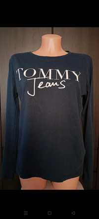 Granatowy t shirt damski koszulka z długim rękawem S M Tommy Hilfiger