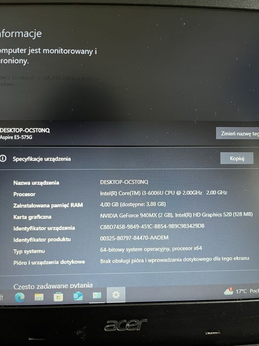 Laptop Acer Aspire E5-575G i3-6006U 4GB RAM GeForce 940MX 240GB SSD