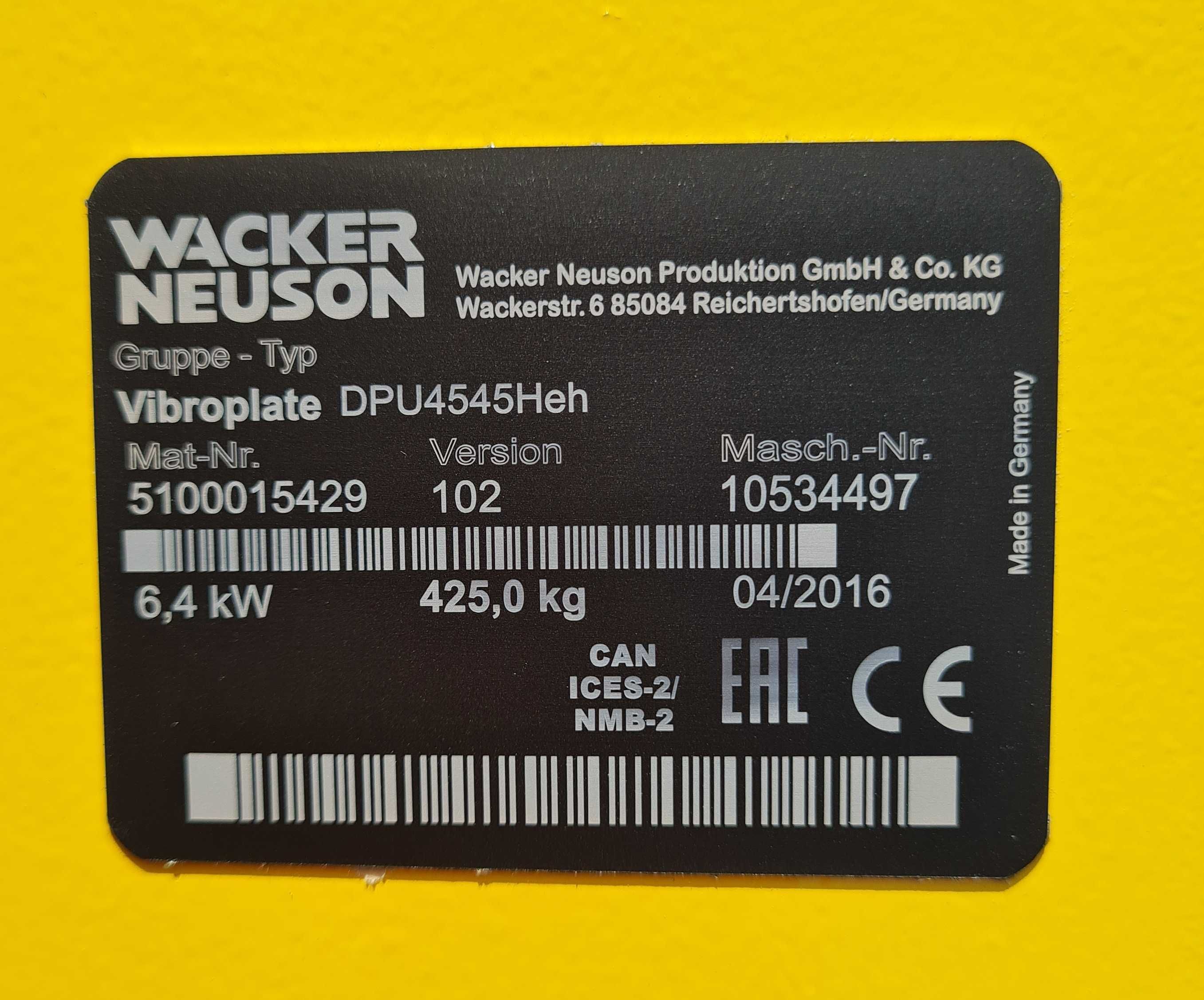 Zagęszczarka rewersyjna 425 kg Wacker Neuson DPU 4545Heh z 2016