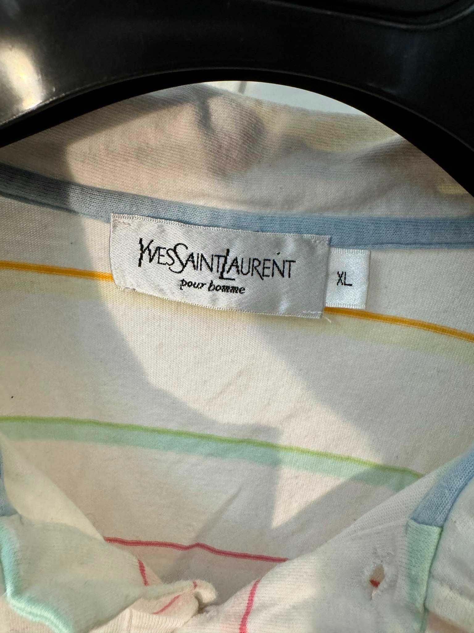 koszulka polo YSL paski multicolor biała XL