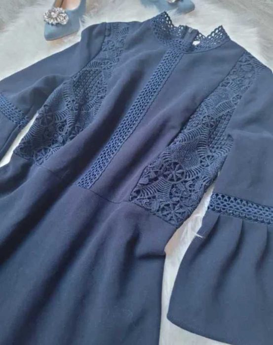 Orsay granatowa haftowana sukienka MIDI 38