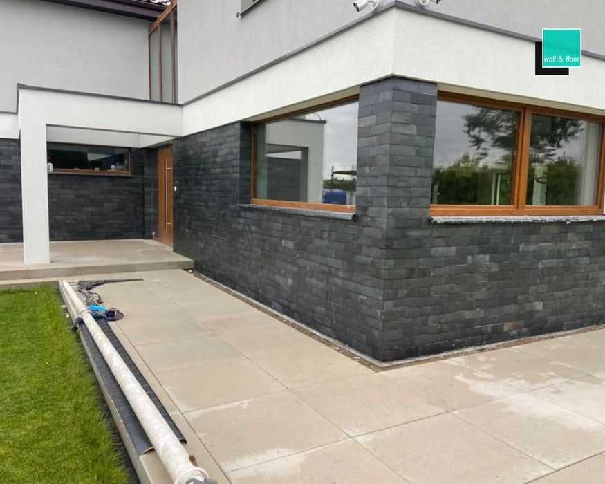 Kamień elewacyjny Black Slate Brick 10x30 Łupek do domu i na elewację