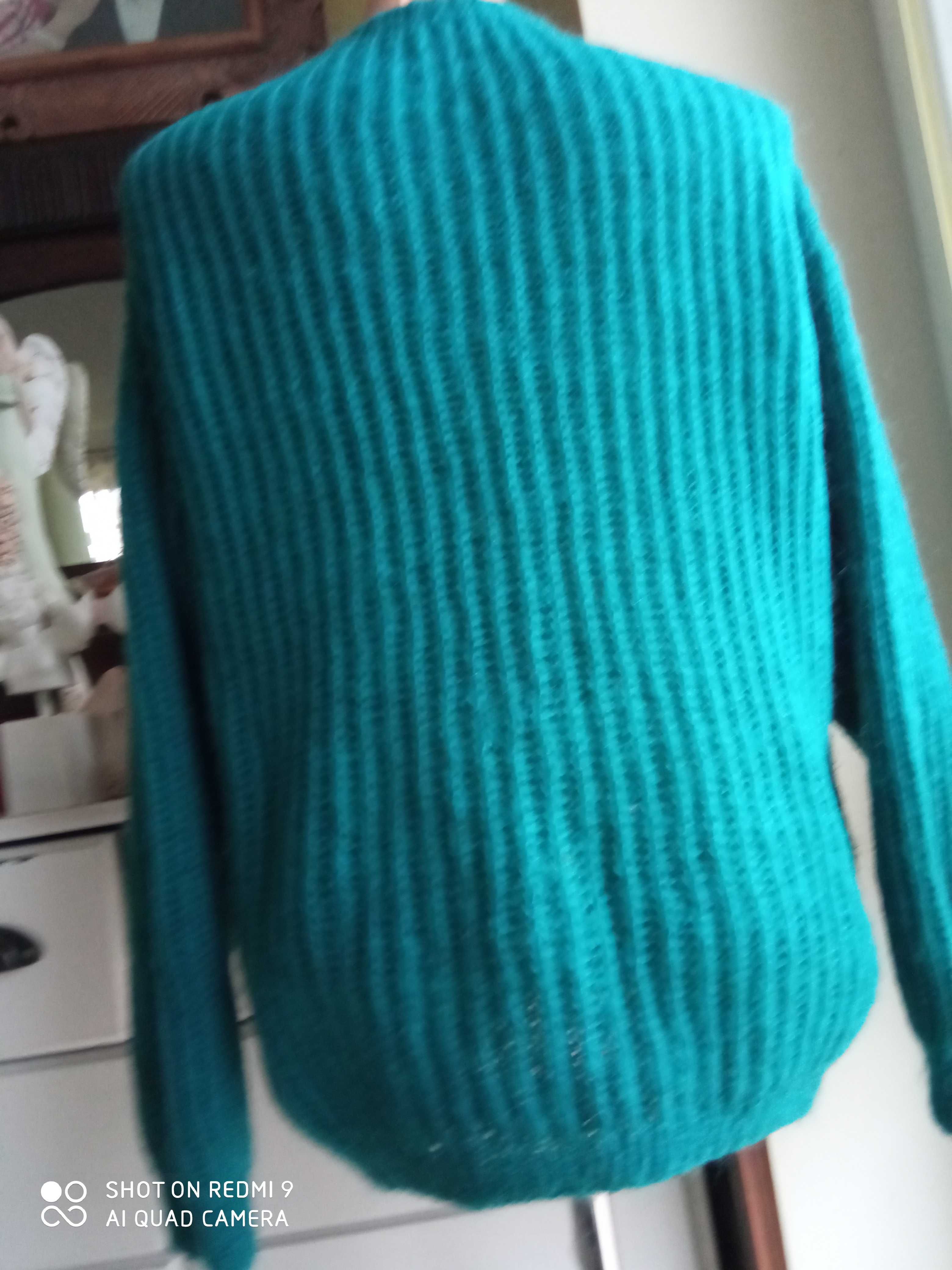Sweter 50 ręcznie robiony handmade rękodzieło morski moher 120cm pachy