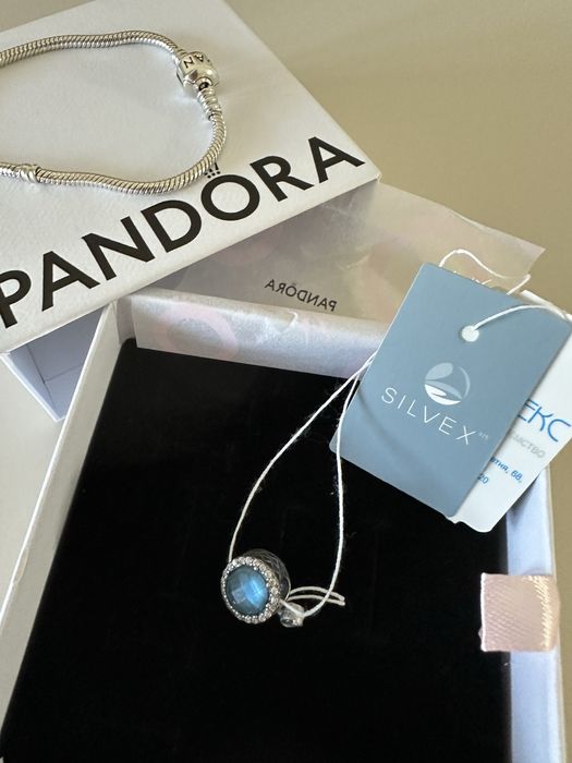 Жіночий срібний браслет Пандора Pandora 19 см + 2 шарми у подарунок!!!