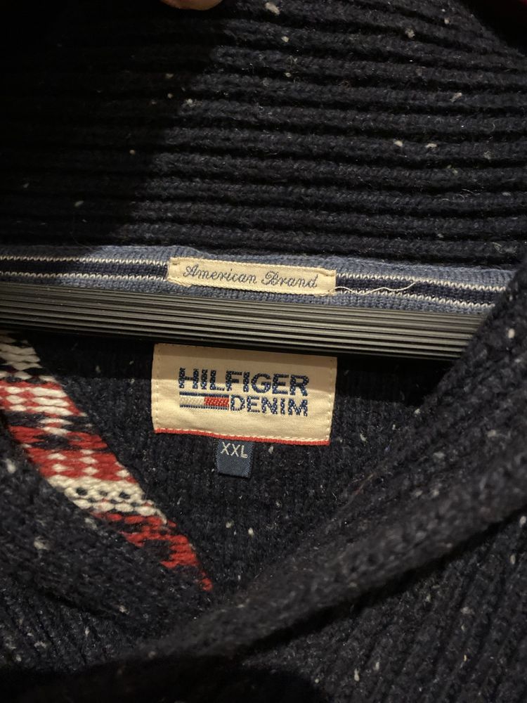Czerwony granatowy wełniany sweter Tommy Hilfiger