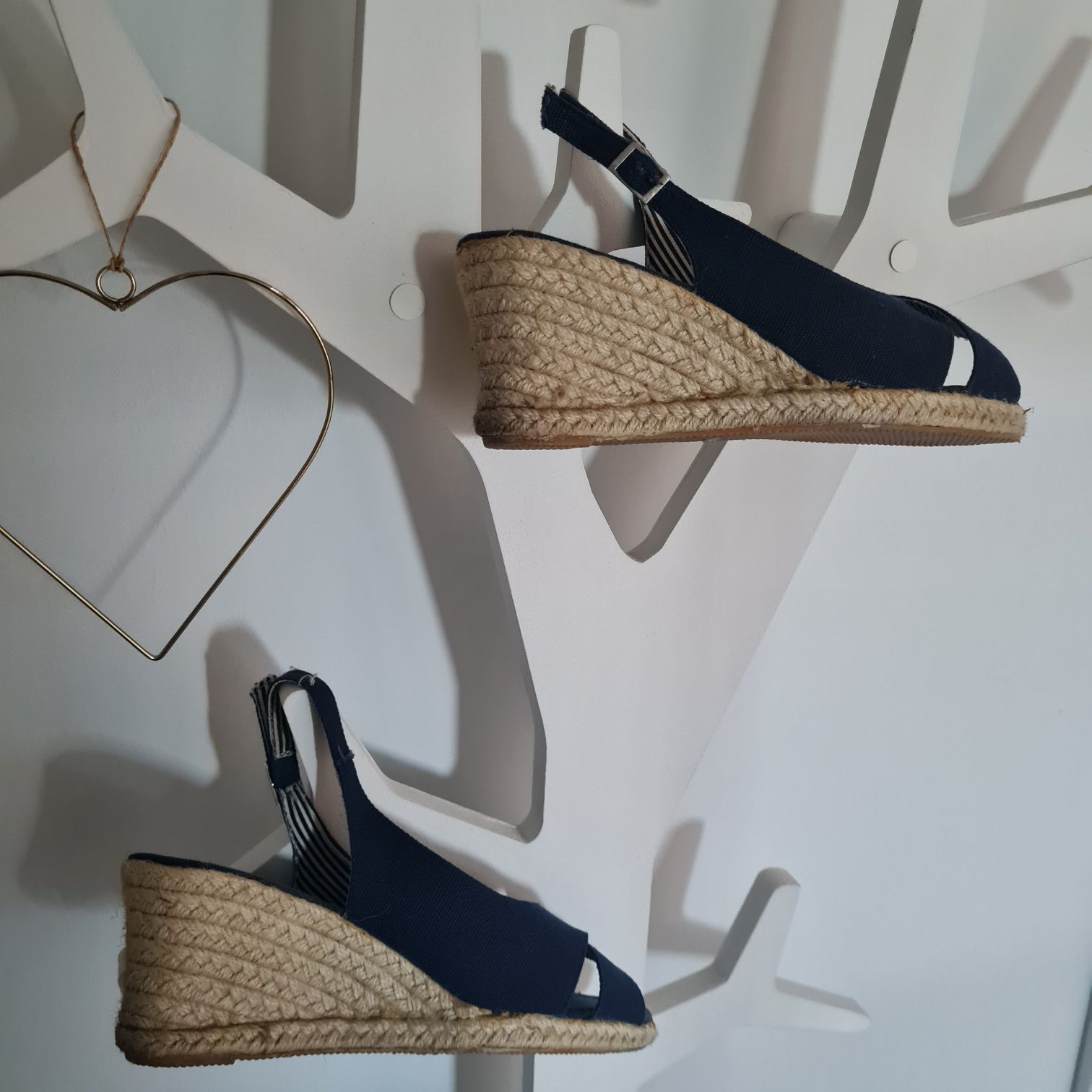 Sandały espadryle granatowe marynarskie paski koturn r. 38 bawełna