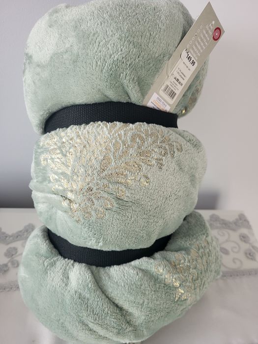 Koc miętowy  zielony nowy 140x190 home and you home&you zlote choinki