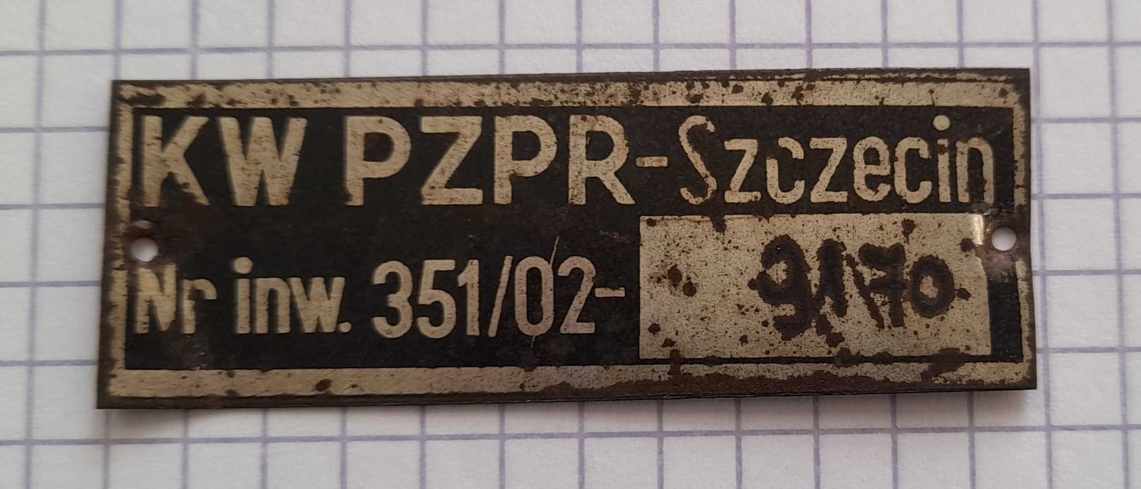 KW PZPR Szczecin tabliczka inwentaryzacyjna oryginał rzadkość prl