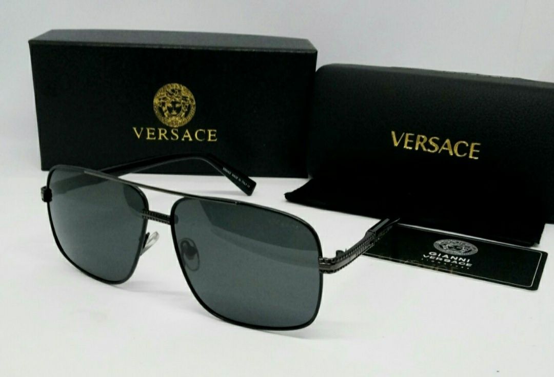 Versace очки мужские солнцезащитные прямоугольные черные поляризирован