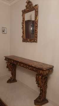 Credência antiga madeira maciça com espelho