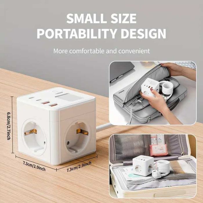 Подовжувач-куб мережевий 8-в-1 з 4 USB PD LED-лампа 3 розетки 2500W