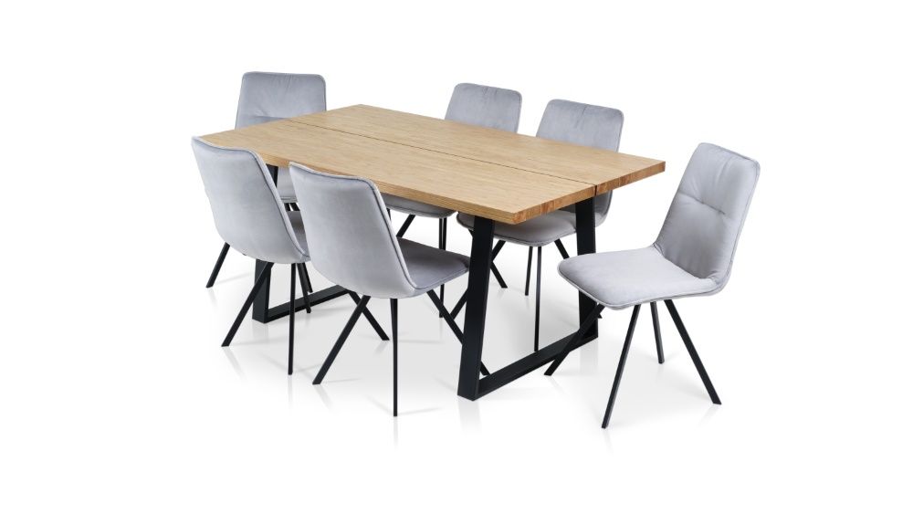 Stół LOFT + 6 Krzeseł WELUR Nogi metalanowe czarne