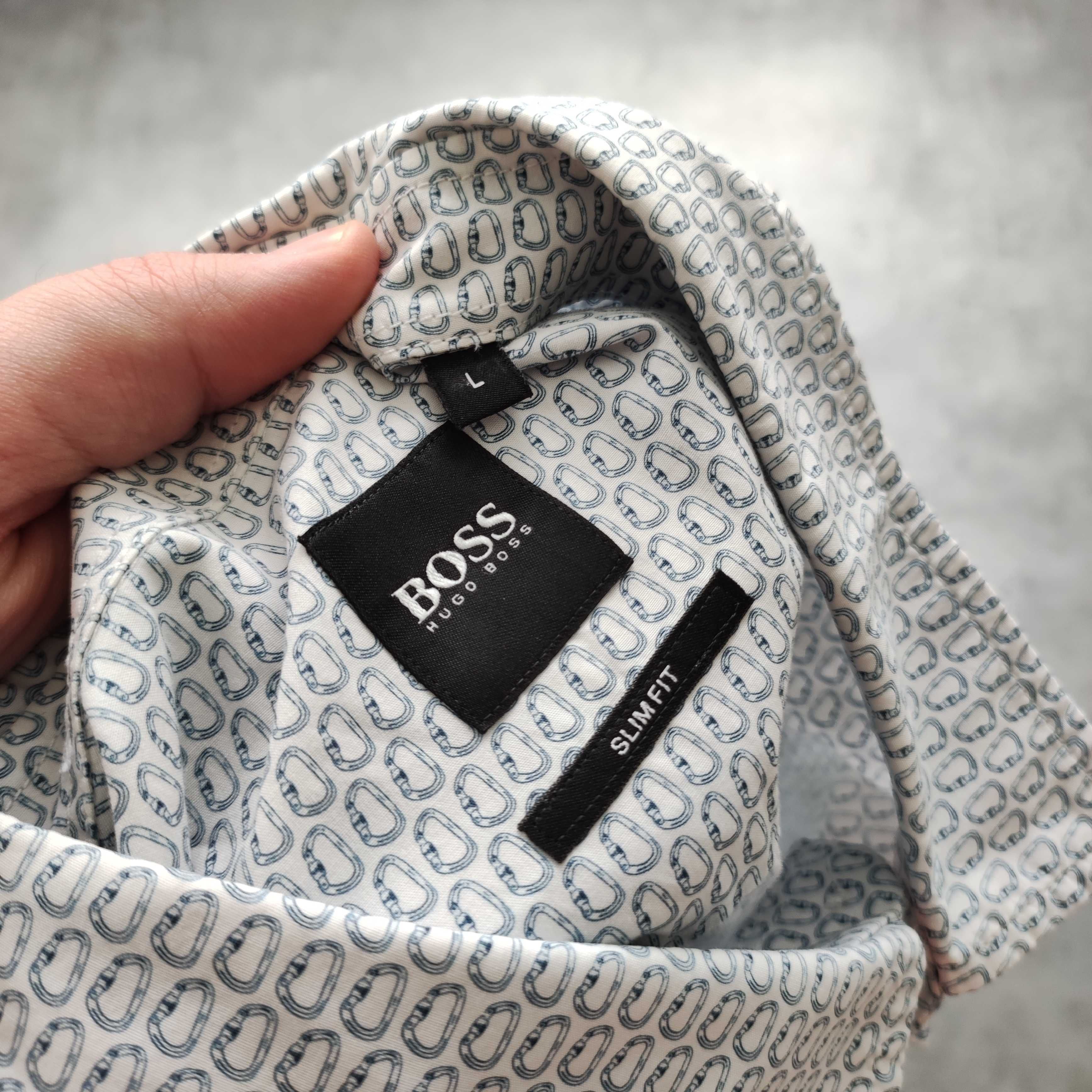 MĘSKA Elegancka Koszula Krótki Rękaw Wzorek Hugo Boss PREMIUM Casual