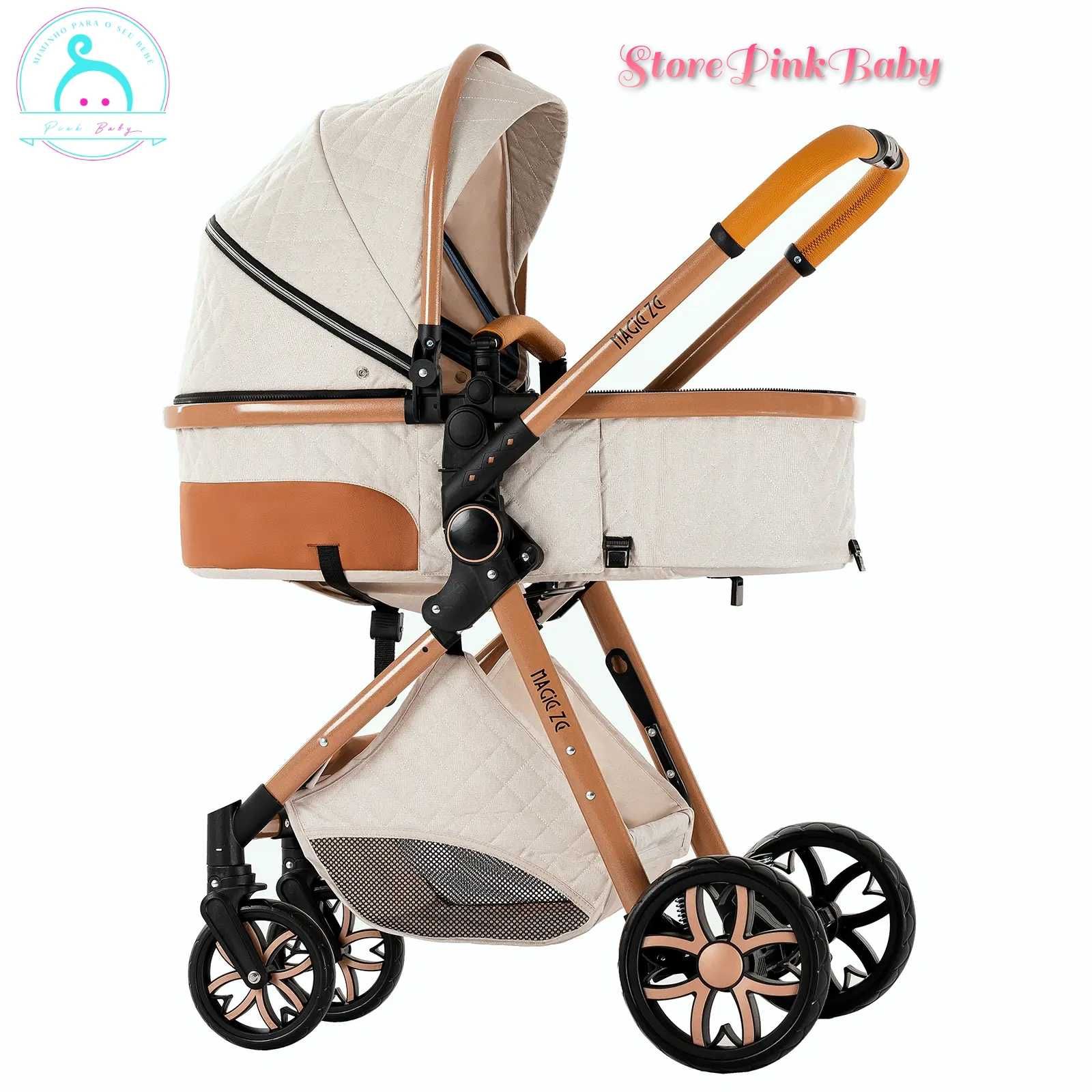 Carrinho de bebé 3 em 1 PinkBaby - LUXUS MAGIC  -  Branco Gold
