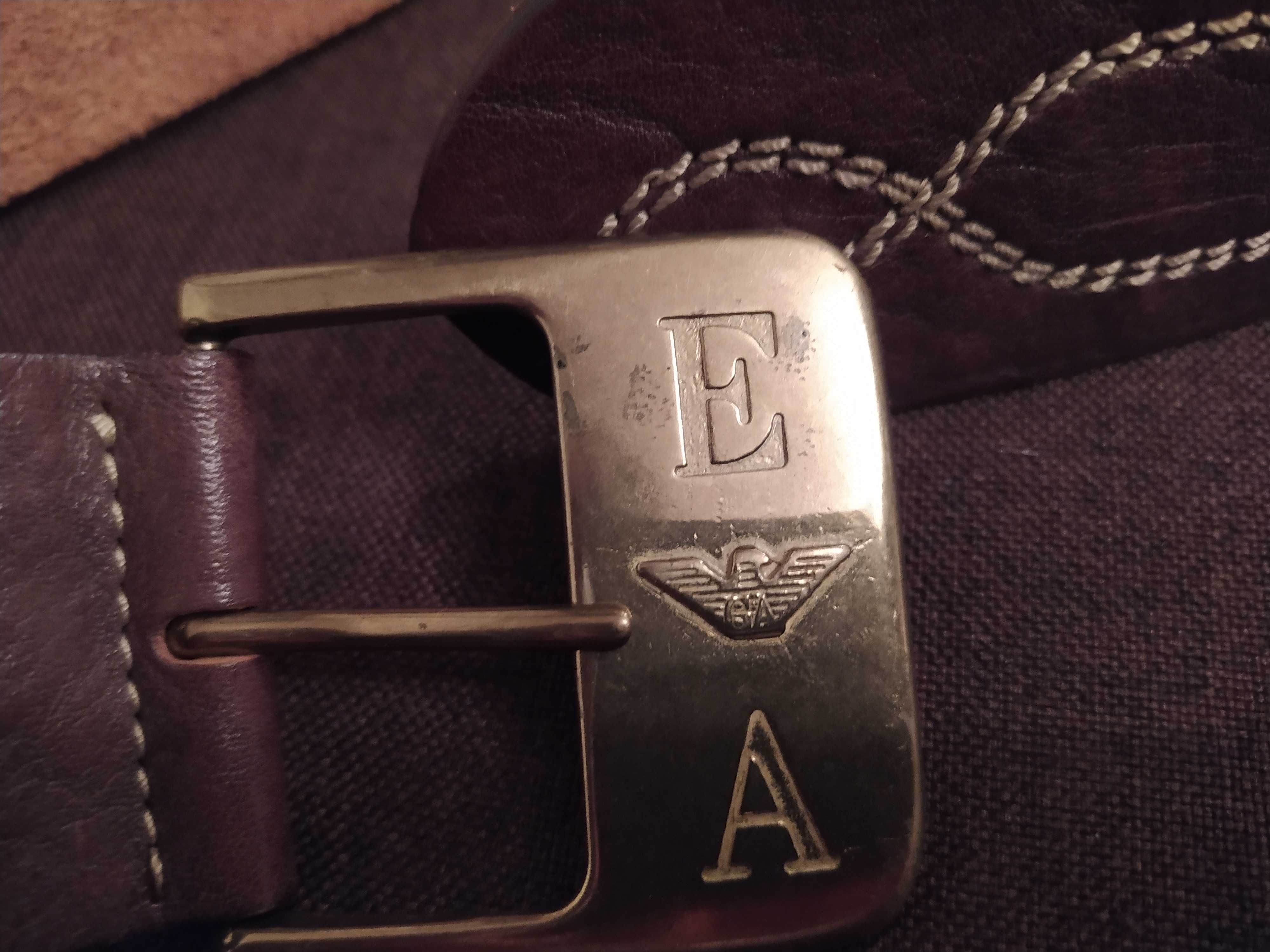 Коричневый широкий ремень Emporio Armani кожаный кожа