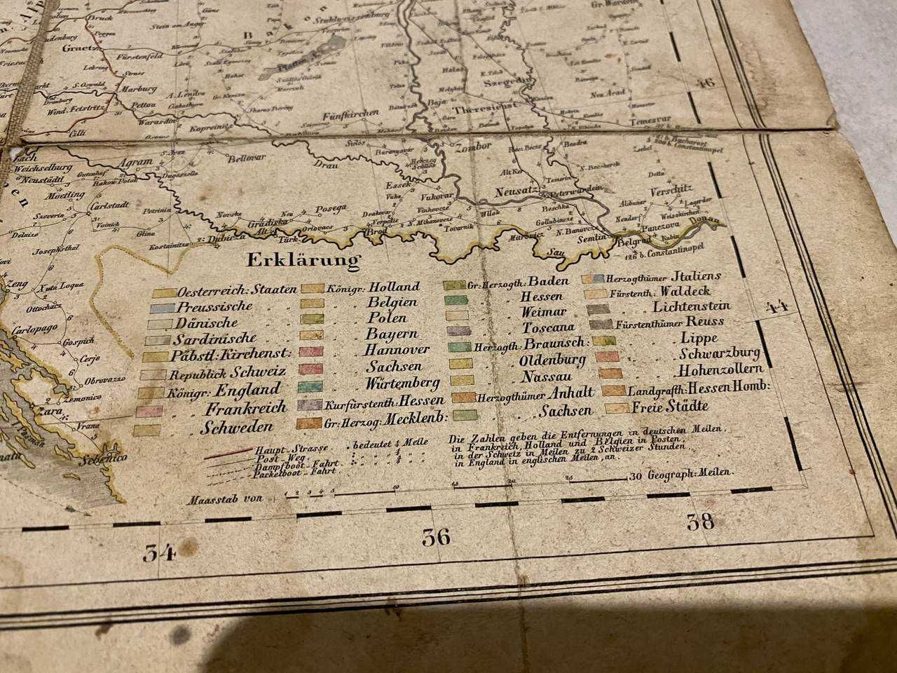 Mapa Europy 1832 r. oryginał na płótnie Berlin Simon Schropp et Comp.