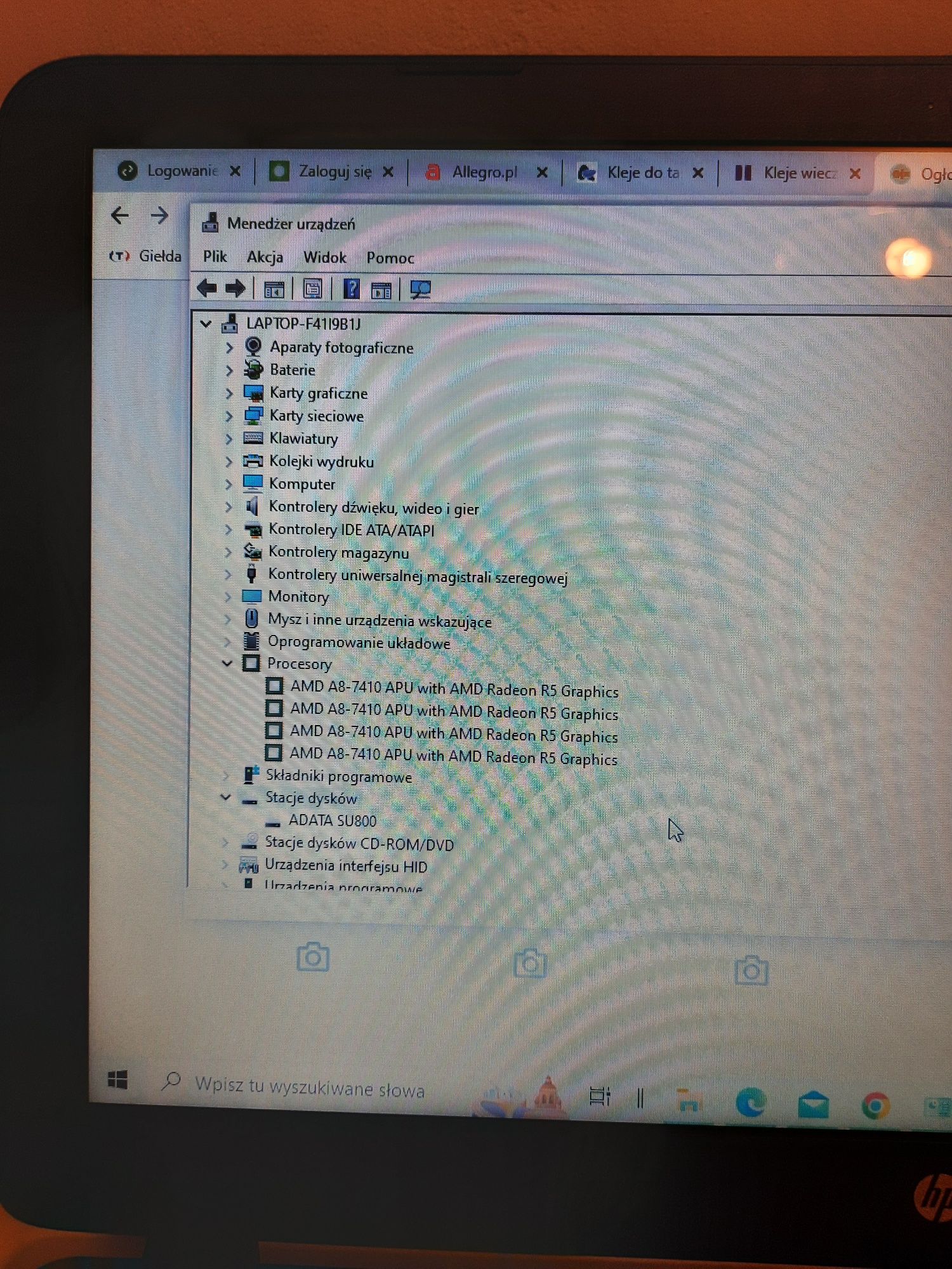 laptop HP 15", ekran  dotykowy, proc. AMD 4x2,2 GHz, 16MB RAM, WIN 10