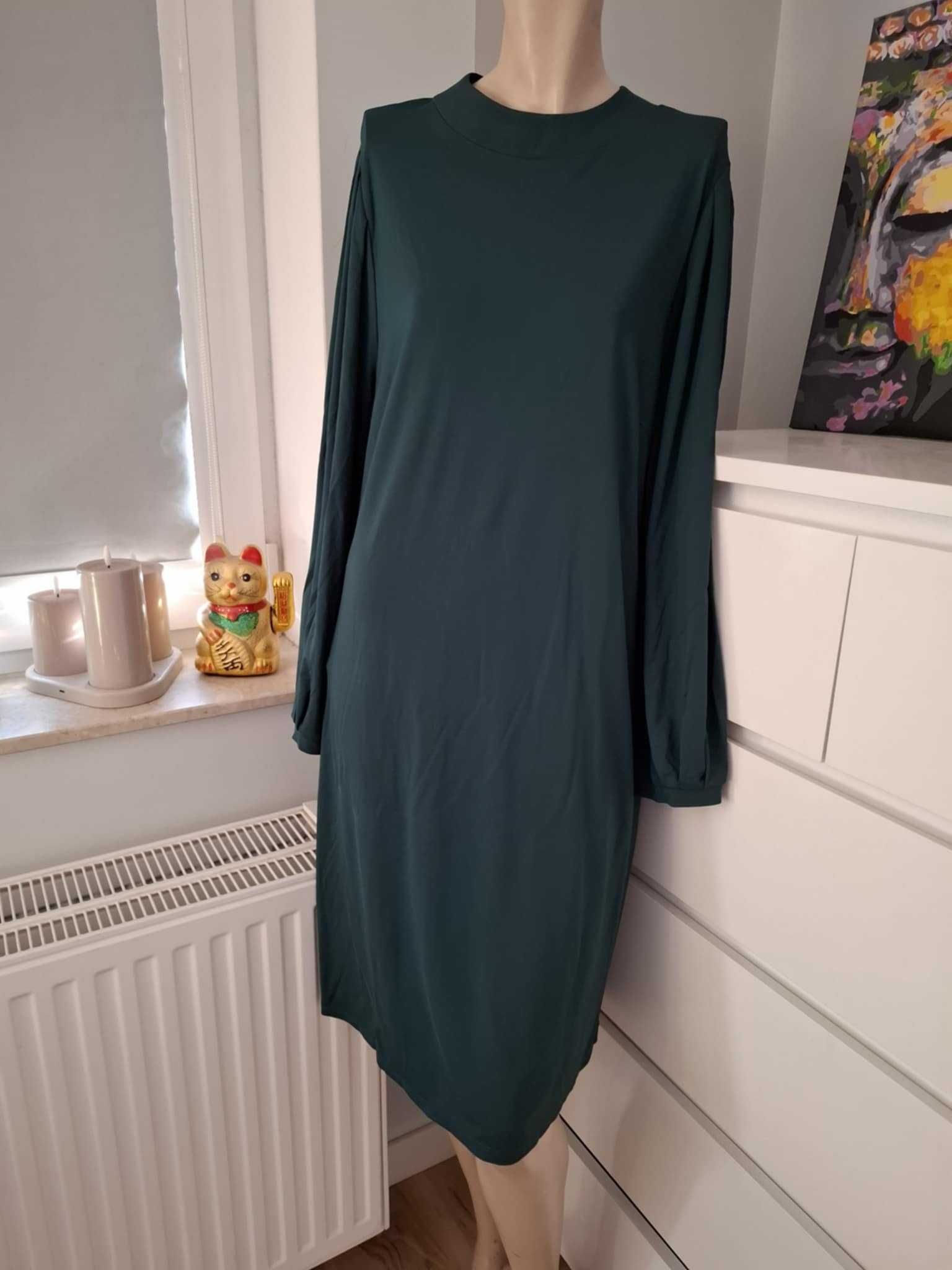XXXL 46 Bodyflirt 61% wiskoza ciemnozielona sukienka zielony butelkowy