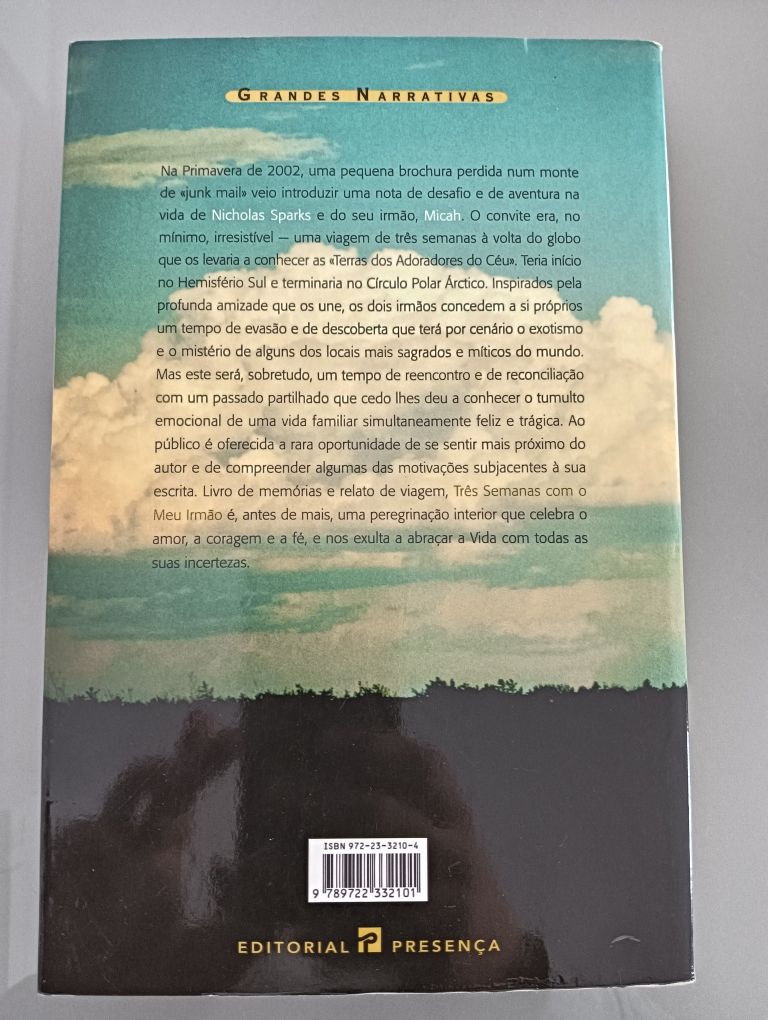 Três Semanas Com o Meu Irmão	de Nicholas Sparks; 	Novo!