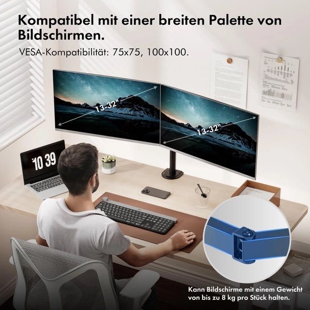 Podwójny uchwyt do monitora do komputerów PC 13-32”